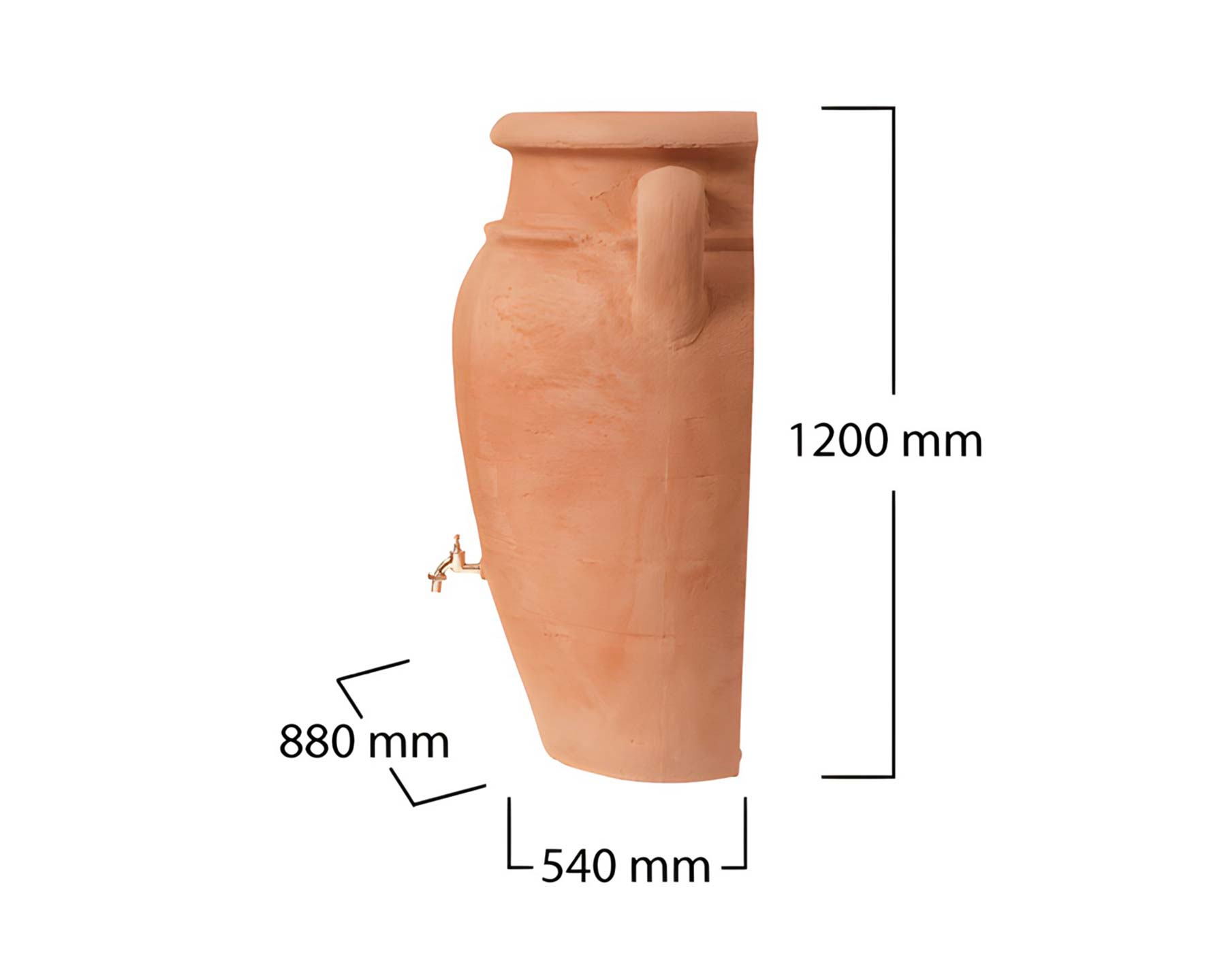 Dimensions - MINITank Antique Amphora Wall Rainwater Tank - 260L