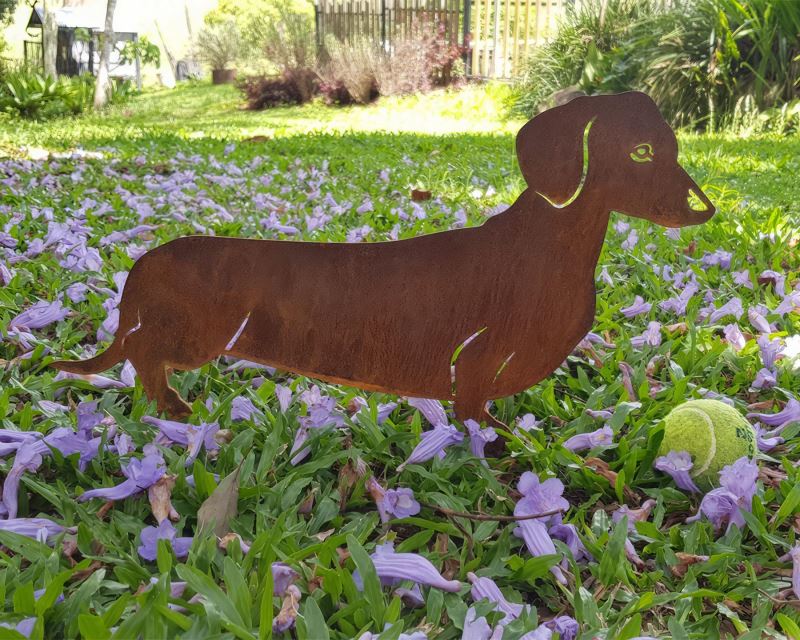 Mustard the dachshund - garden art made from Corten steel