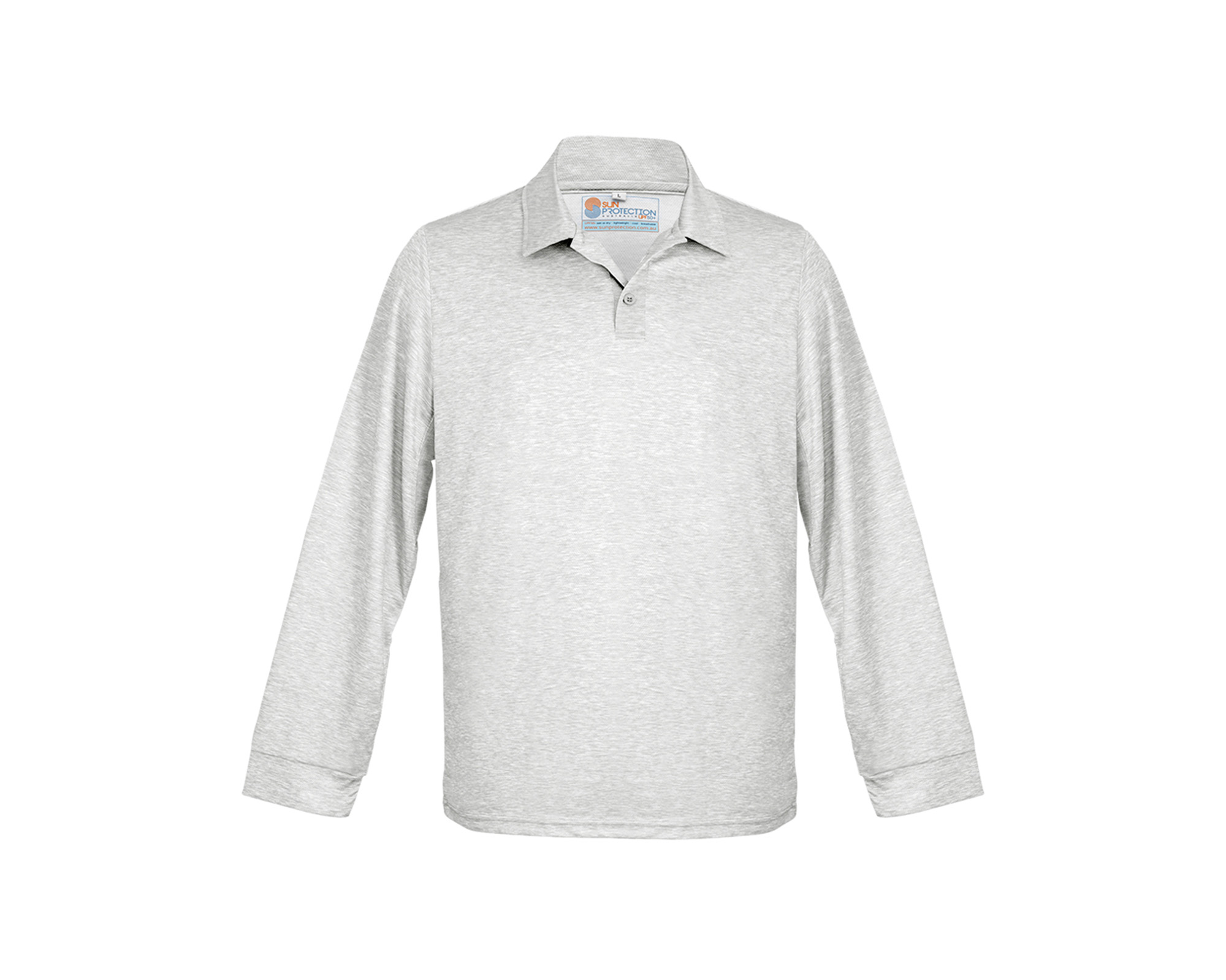 Mens Classic long sleeved Polo UPF 50+ Available in 3 colours, mid grey, silver and blue.  This is Silver