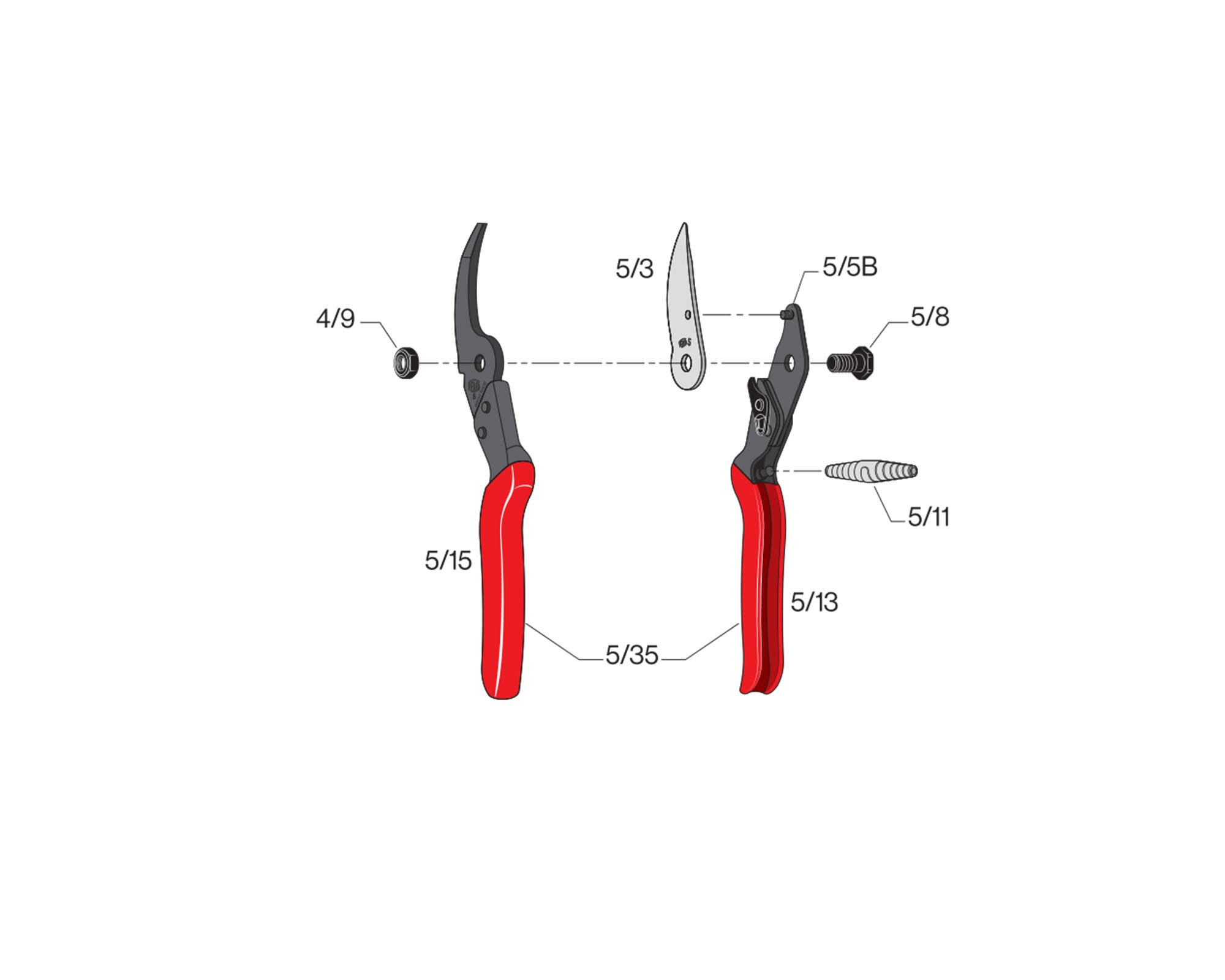 Diagram of Felco5 showing the part in question - the spare blade 5/3.