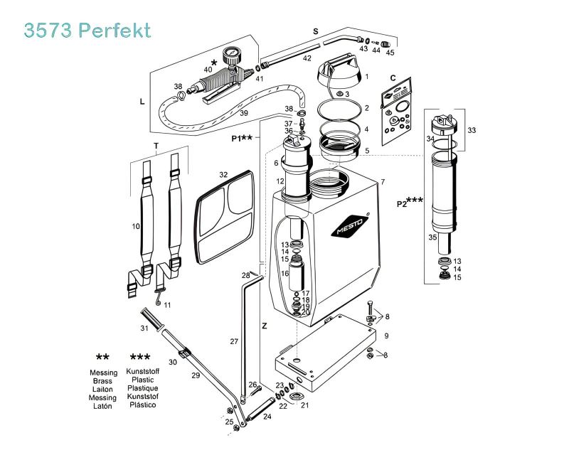 Perfekt model #3537 exploded diagram of parts