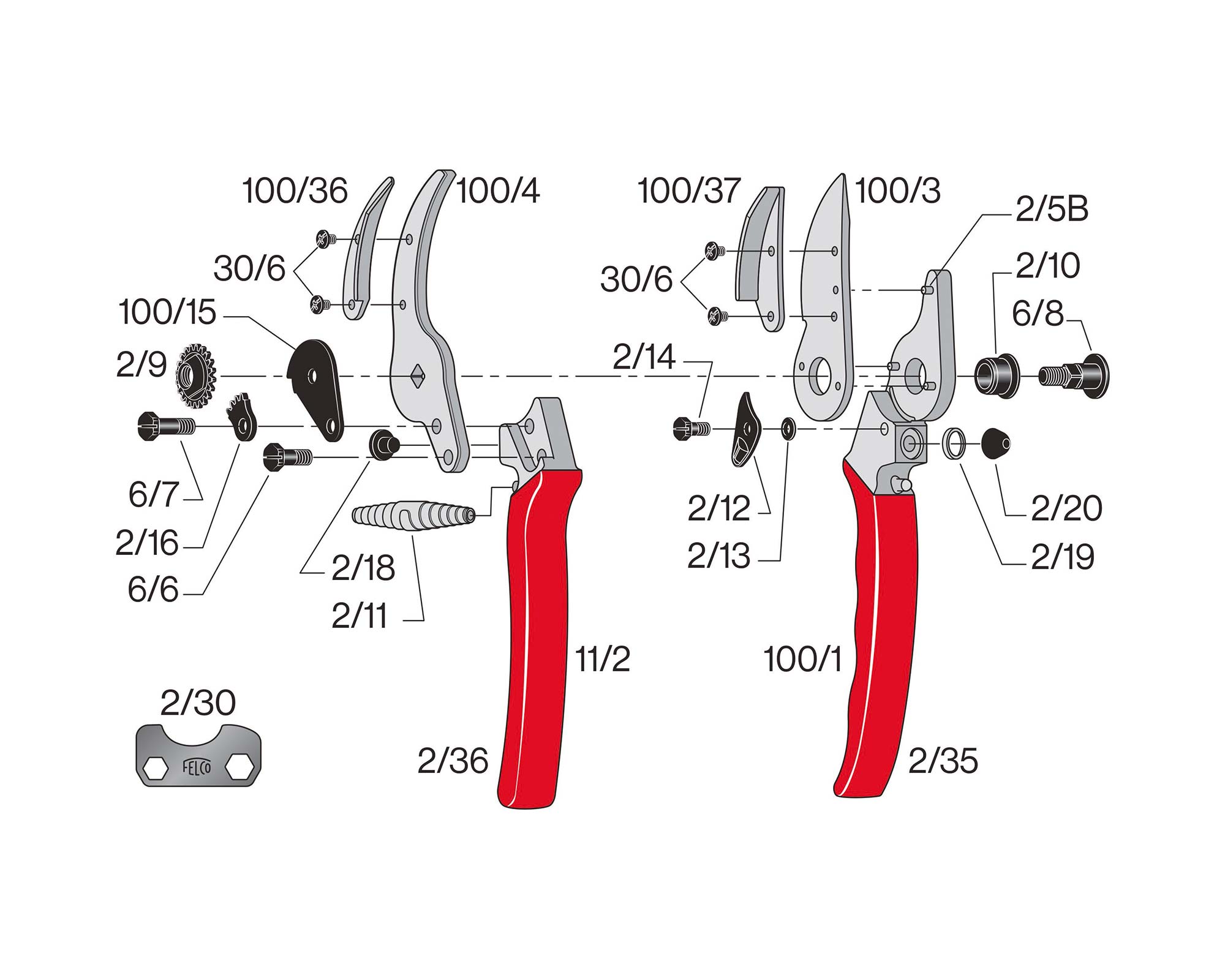 Diagram of parts for Felco100 - showing the part in question, being the 100/3 spare blade