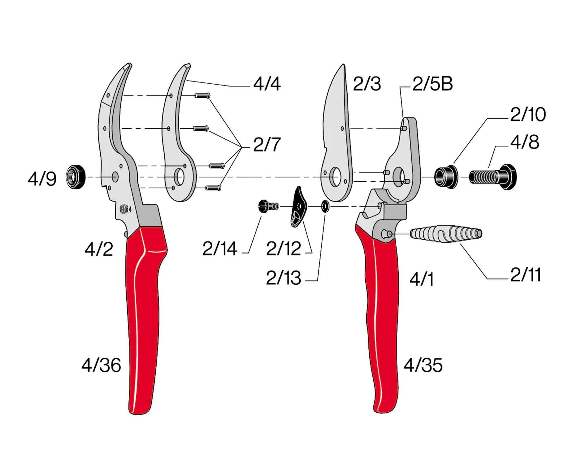 Felco 4 diagram of parts - showing the replaceable anvil blade  - part #4/4 and associated rivets