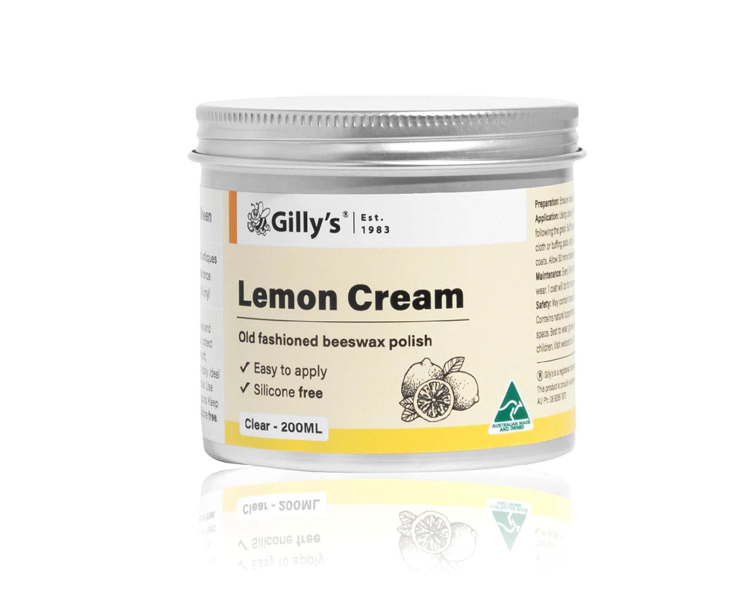 Cream Polish - Old Fashioned Beeswax Polish - Lemon Scent - 200ml - Gilly's ®
