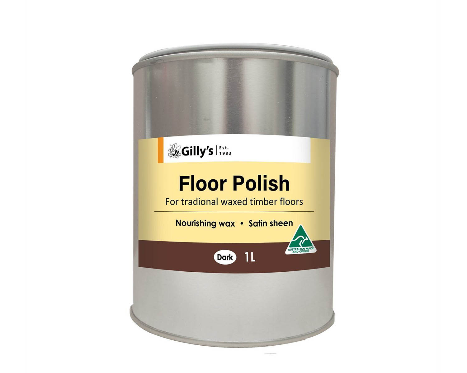 Gilly Stephenson's Floor Polish, Tinted Wax for Dark Wood - one litre can