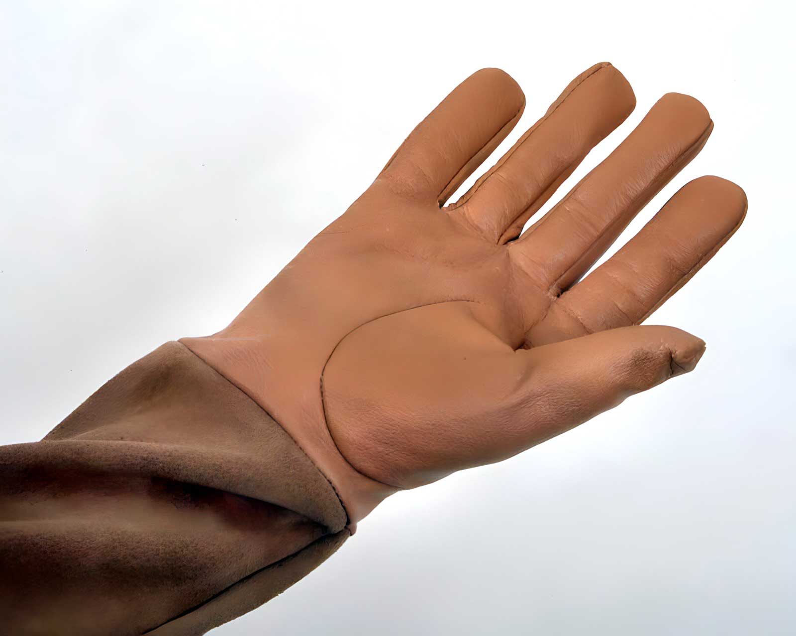 Scratch protector gloves in tan - palm side - N.B. all gloves have elastic at the wrist (not shown here)