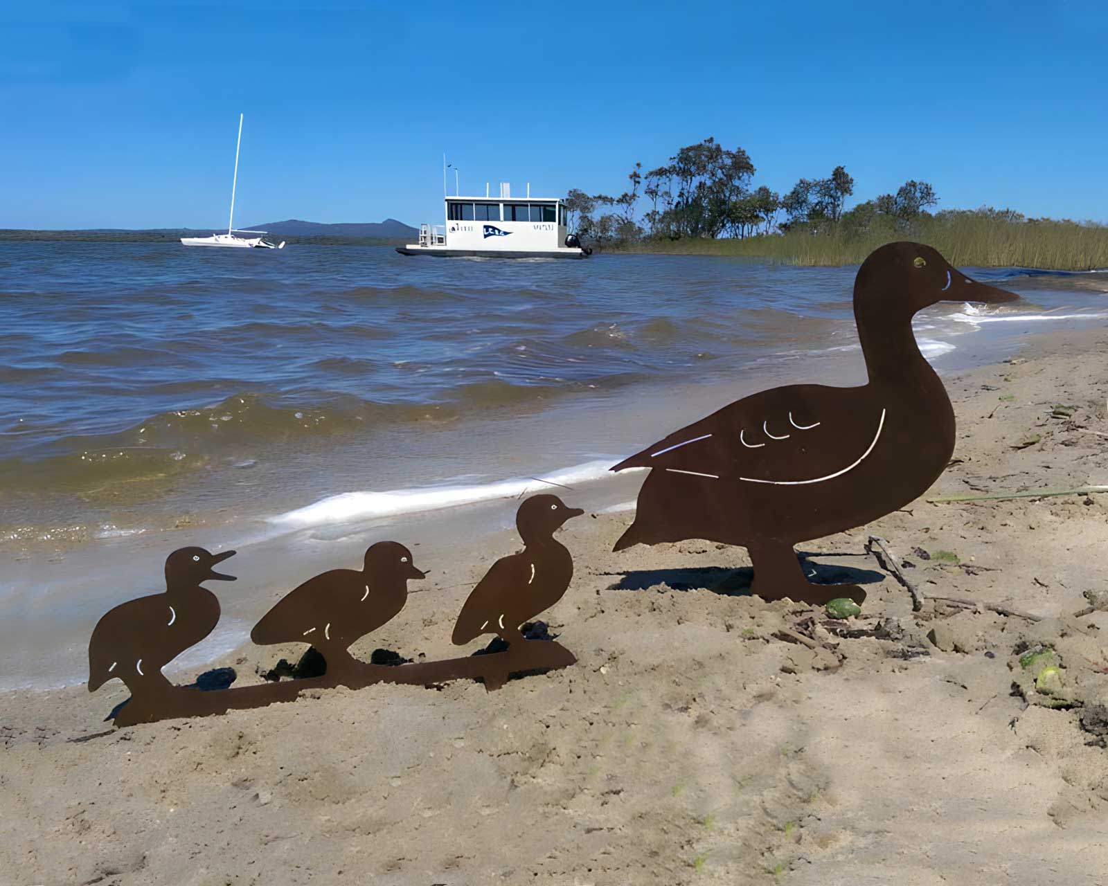 Duck family on beach - decorative artwork