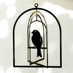 Bird in Bell Cage - Suspended Art 