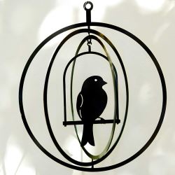 Bird in Circle Cage - Suspended Art 