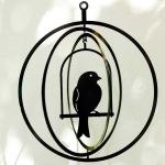 Bird in Circle Cage - suspended art 