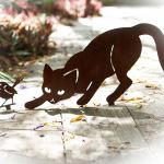 Cat and Wren - decorative garden art
