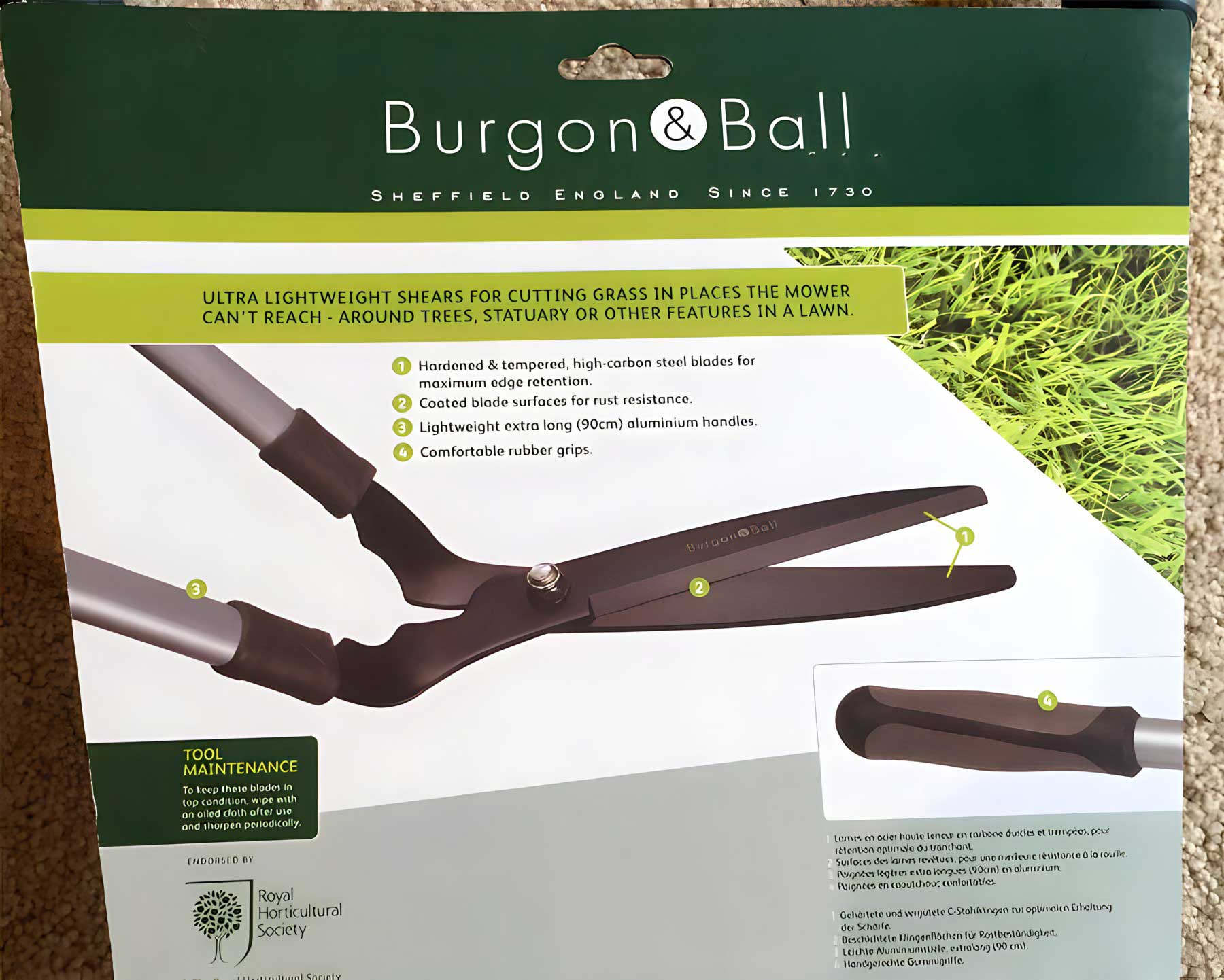Long Handled Lawn Shears by Burgon and Ball of UK.