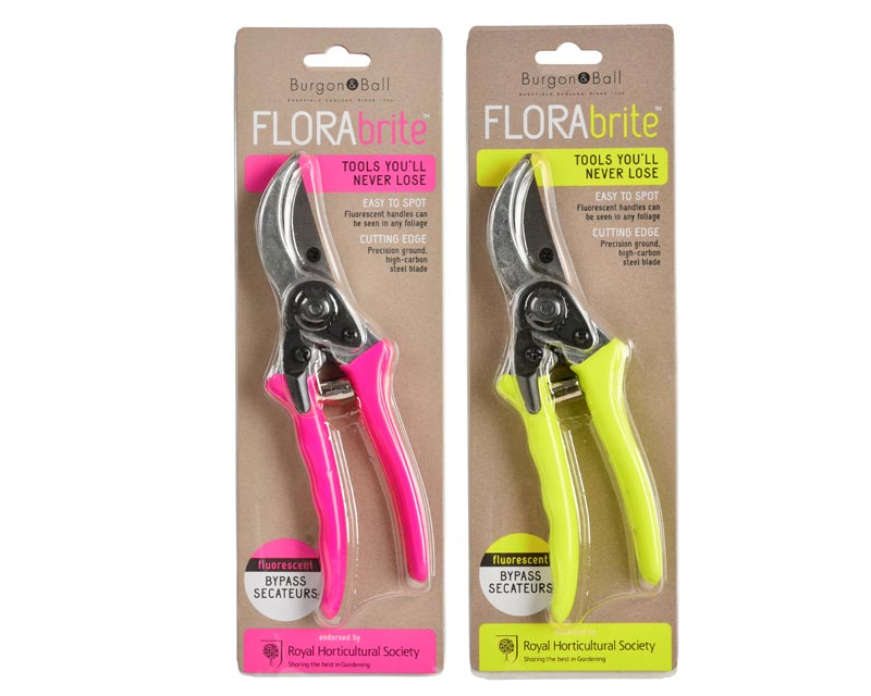 Bypass secateur by Burgon and Ball - new FloraBrite colours Yellow and Pink
