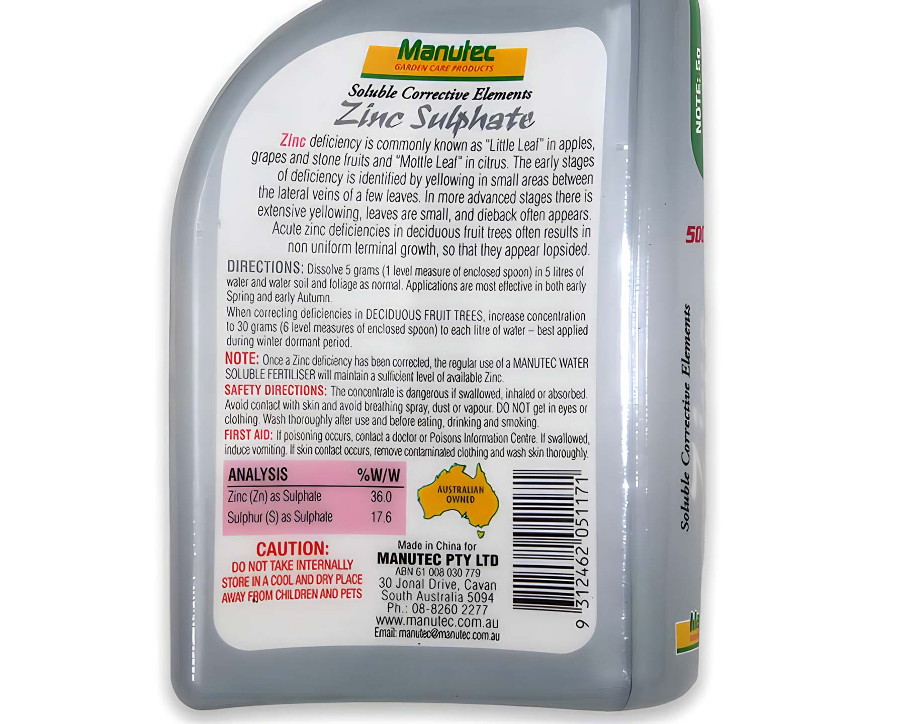 Zinc Sulphate Manutec Info Panel