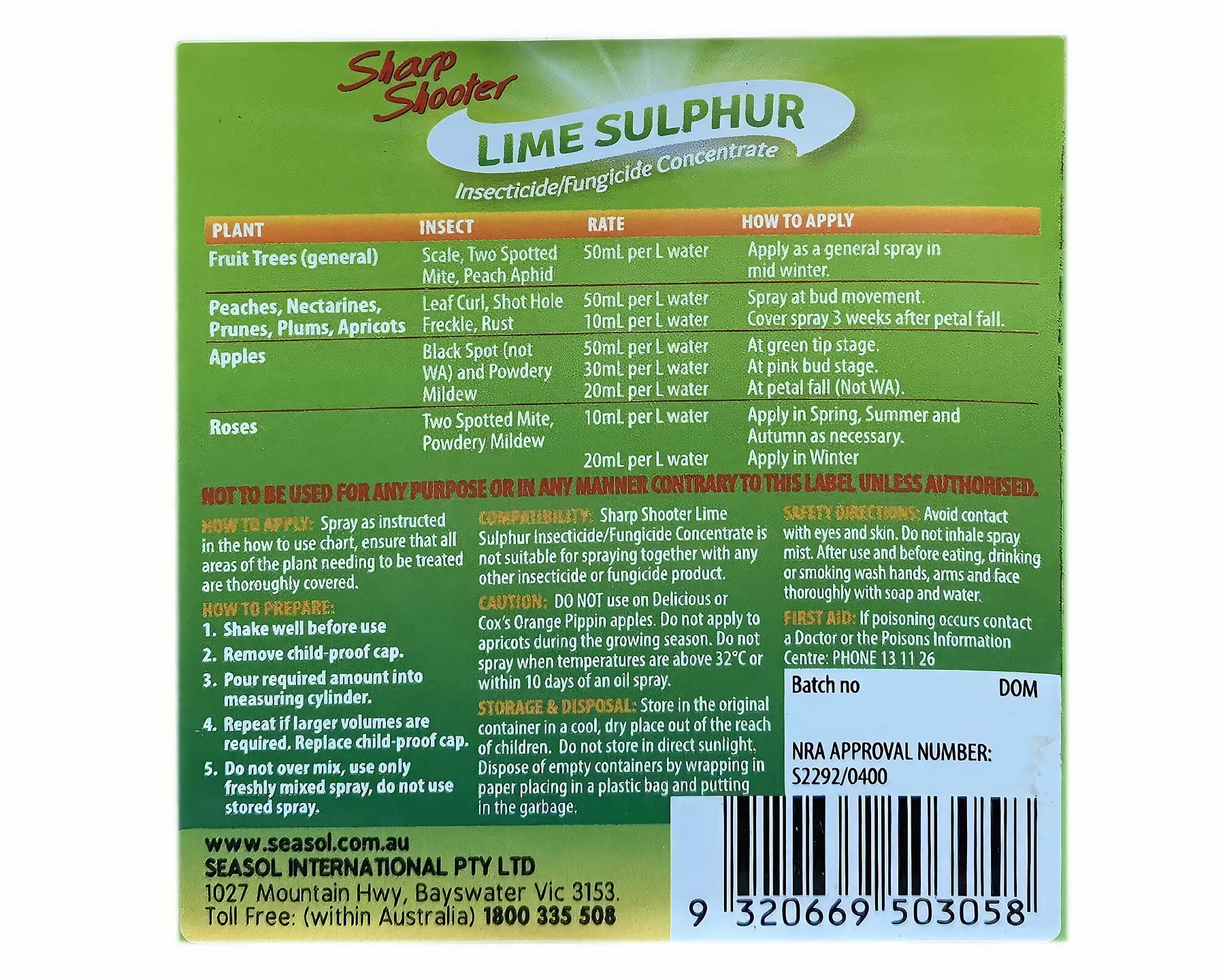 Lime Sulphur Insecticide/Fungicide Concentrate - Sharpshoote