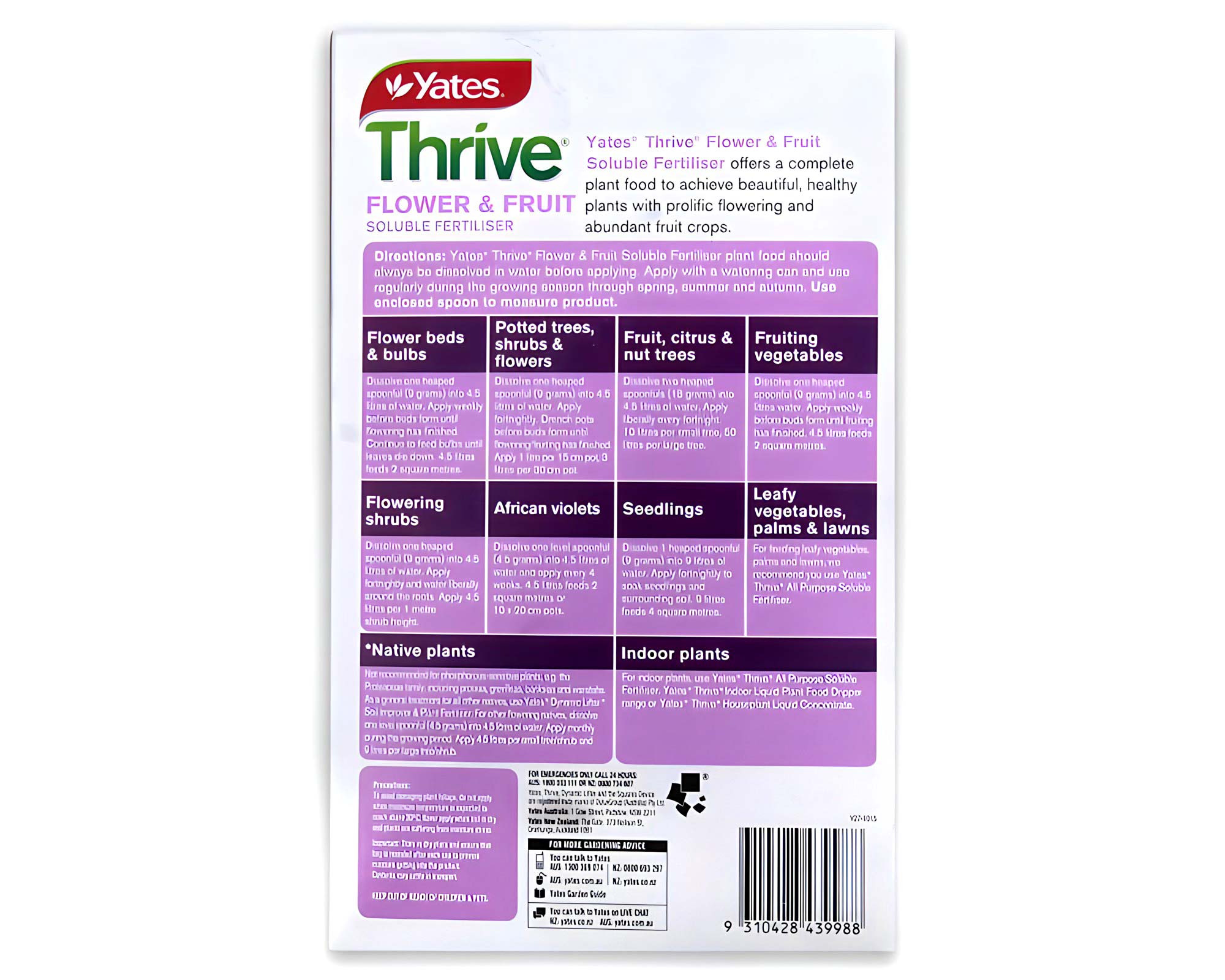 Thrive Flower and Fruit Pack Rear Panel