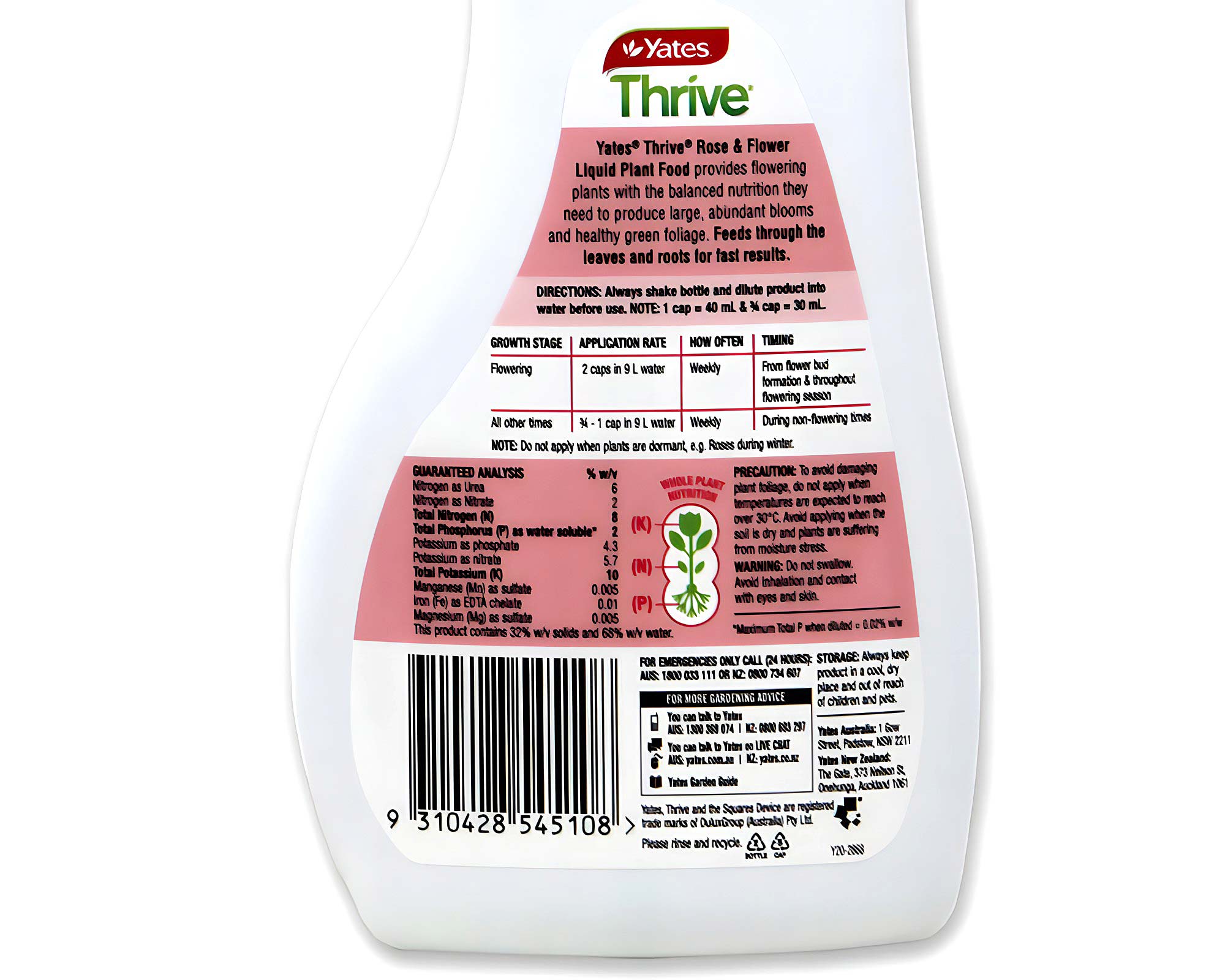 Thrive Rose Food - pack rear panel