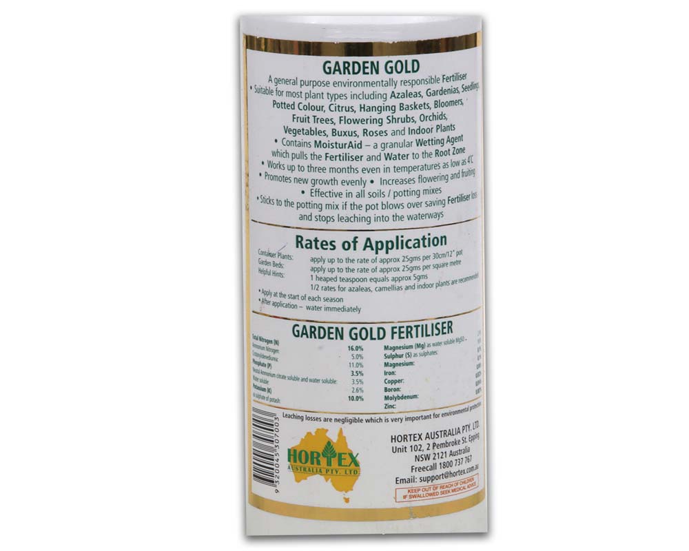 Garden Gold Fertiliser - pack rear panel