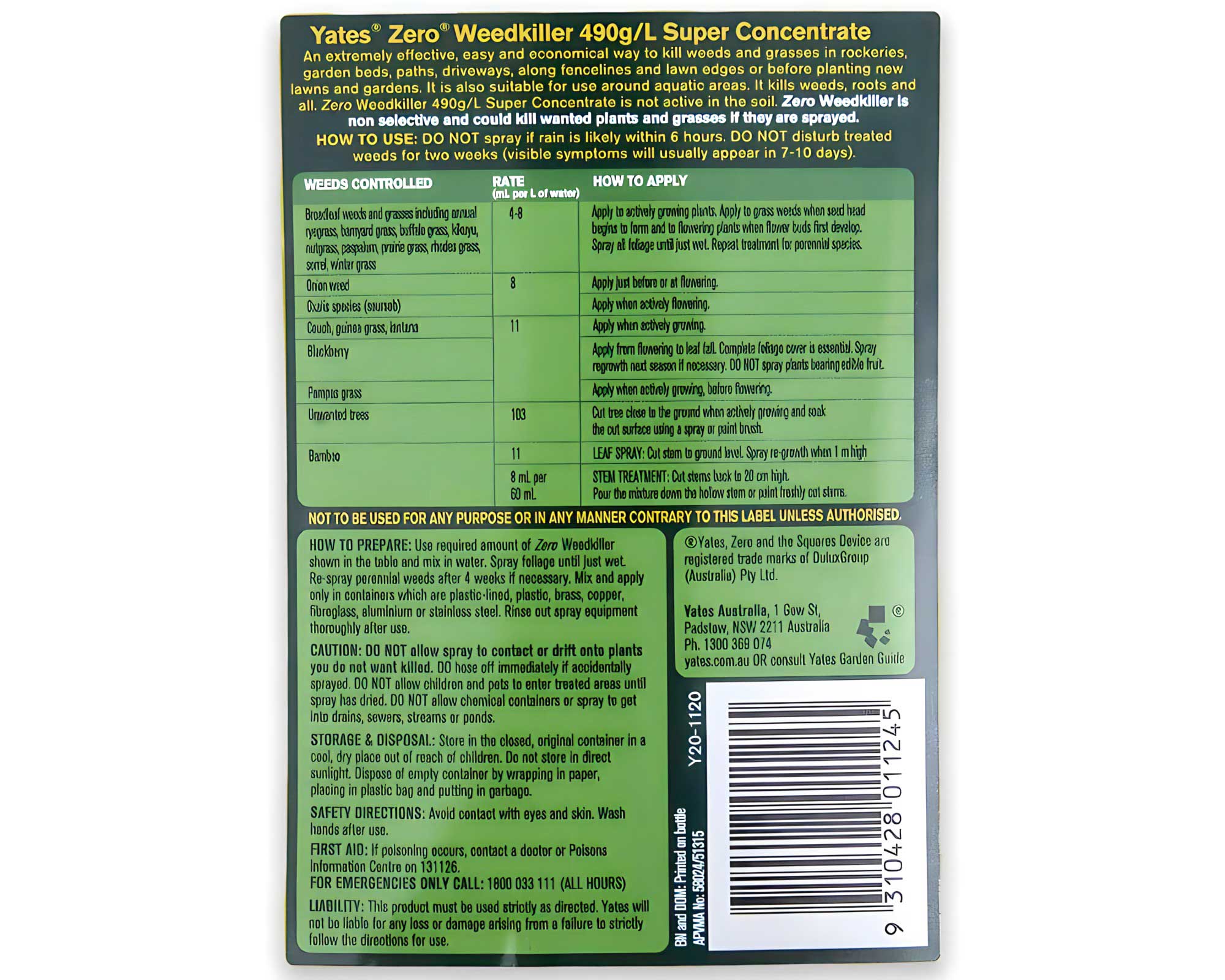 Zero Concentrated Weedkiller Info Panel