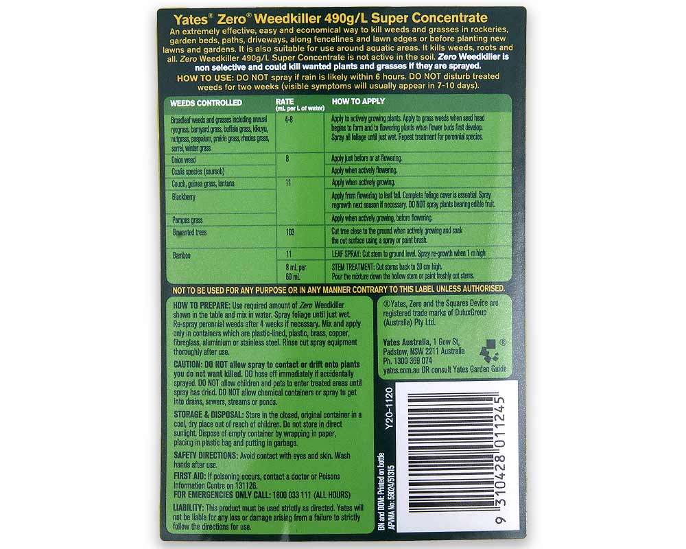 Zero Concentrated Weedkiller Info Panel