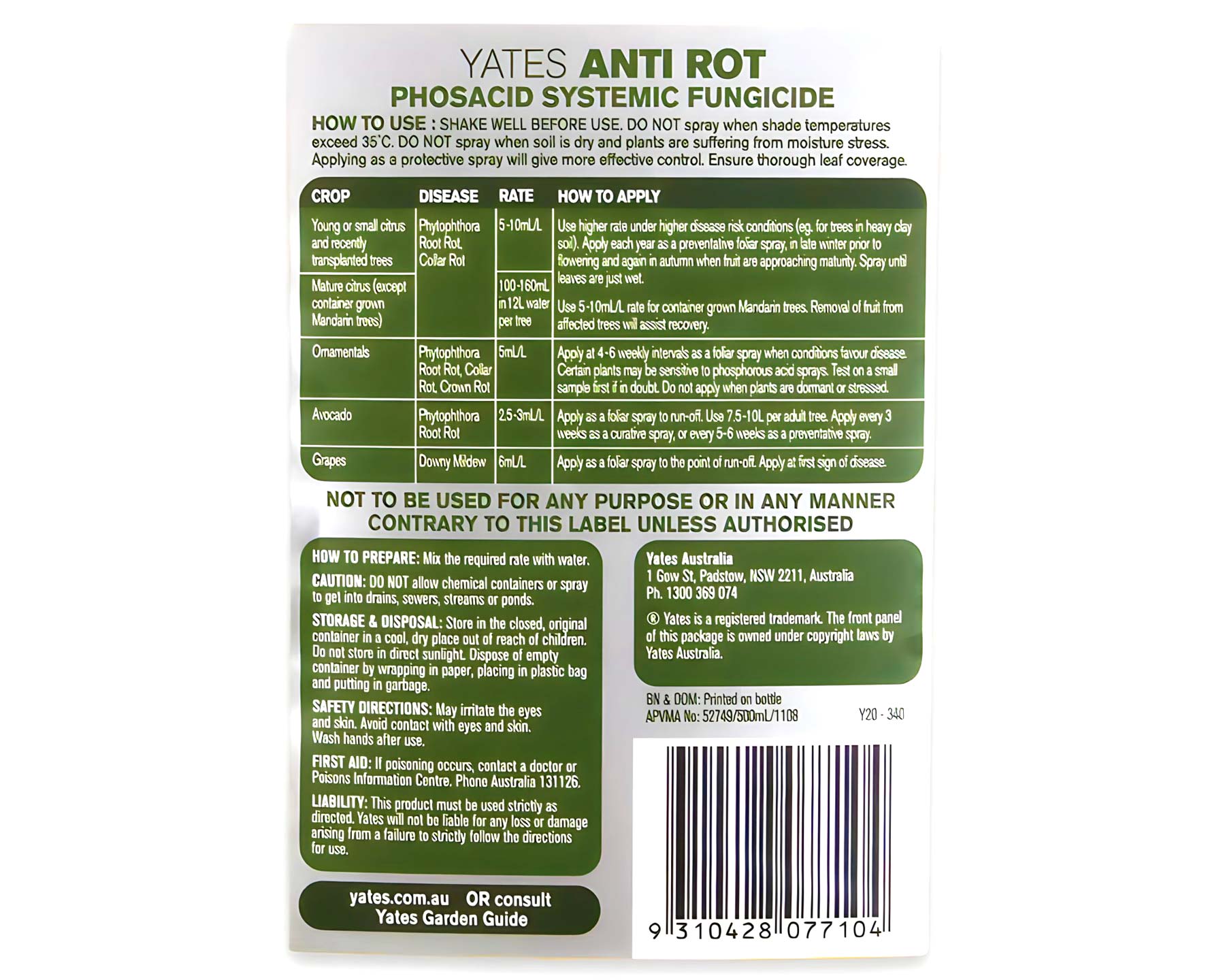 Yates Anti Rot Info Panel