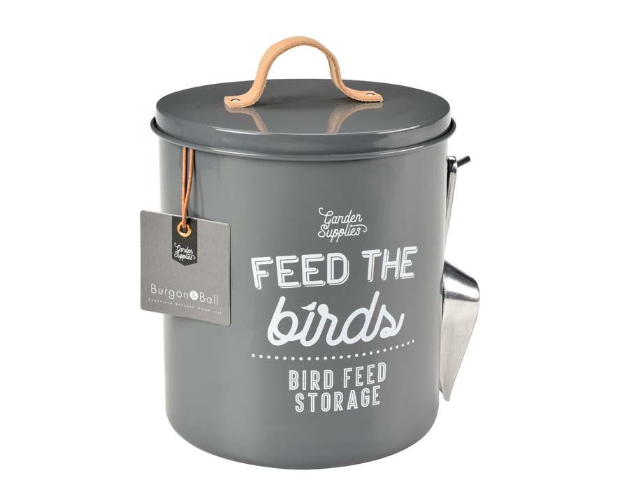 Bird Food Tin in Charcoal part of the new range of Garden Accessories by Burgon and Ball