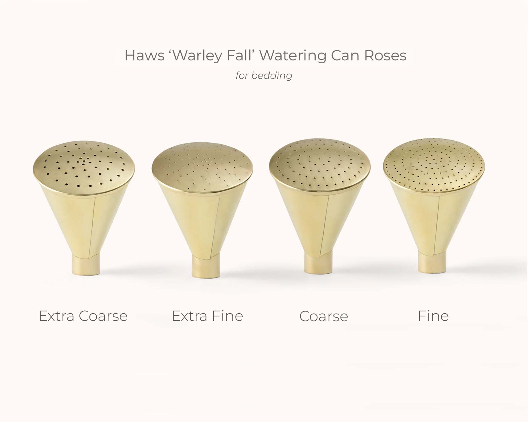 Range of Brass Round Potting Roses for Haws Warley Fall watering cans