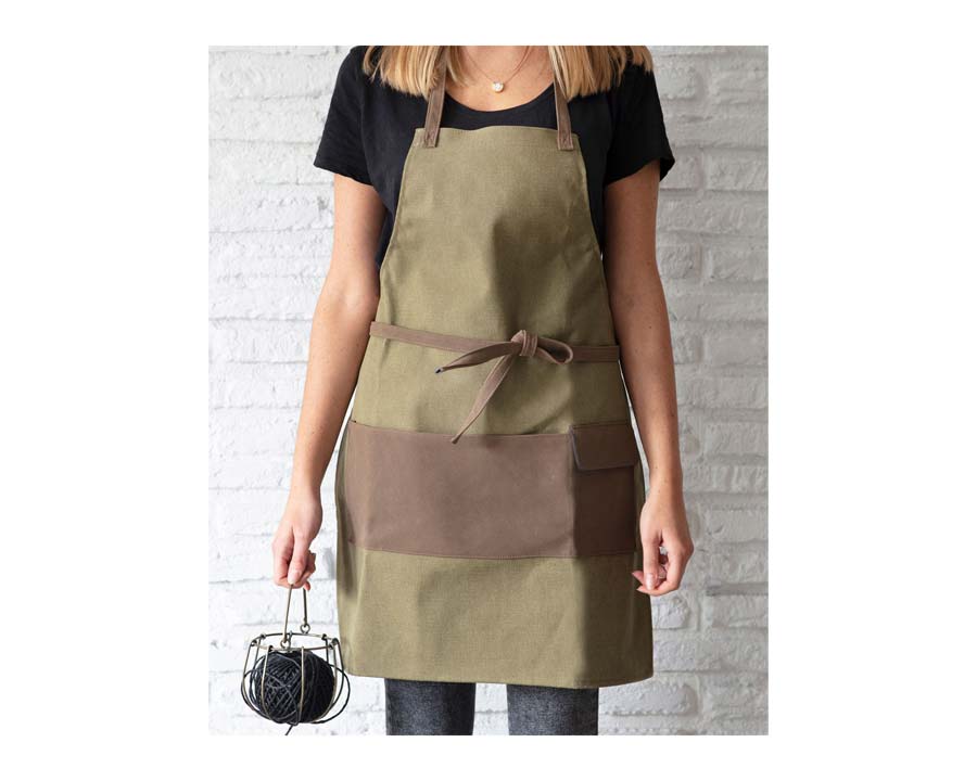 Canvas Garden Apron with faux leather straps and pockets