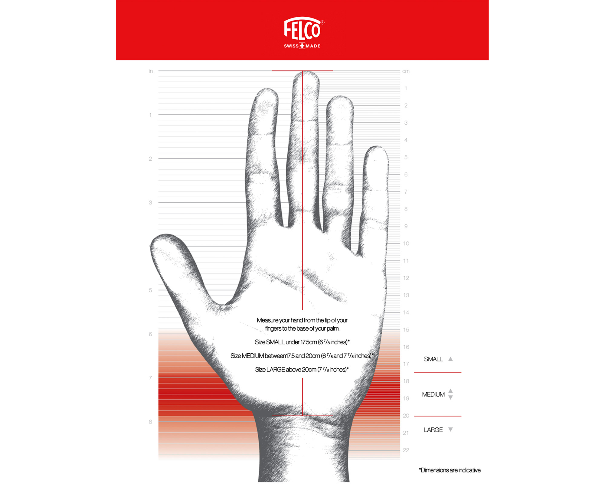 Felco Hand Sizer - Use chart to choose the most suitable secateurs
