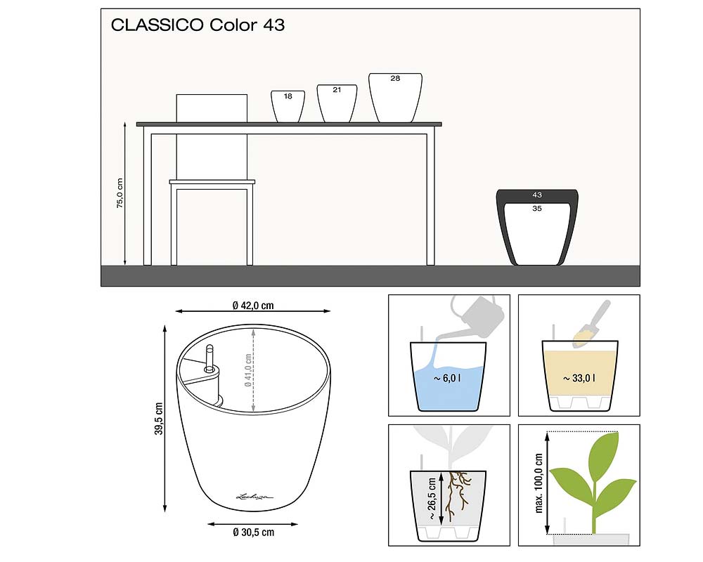 Diagram - Classico Color 43 - Self-Watering Pot - Lechuza