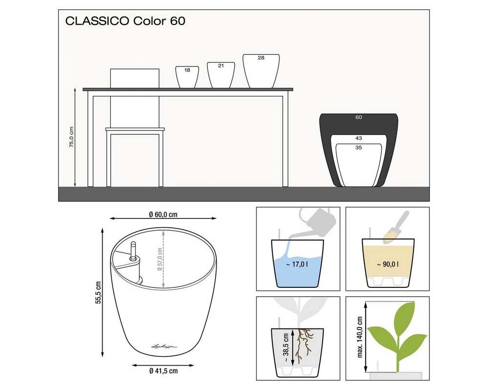 Diagram - Classico Color 60 - Self-Watering Pot - Lechuza