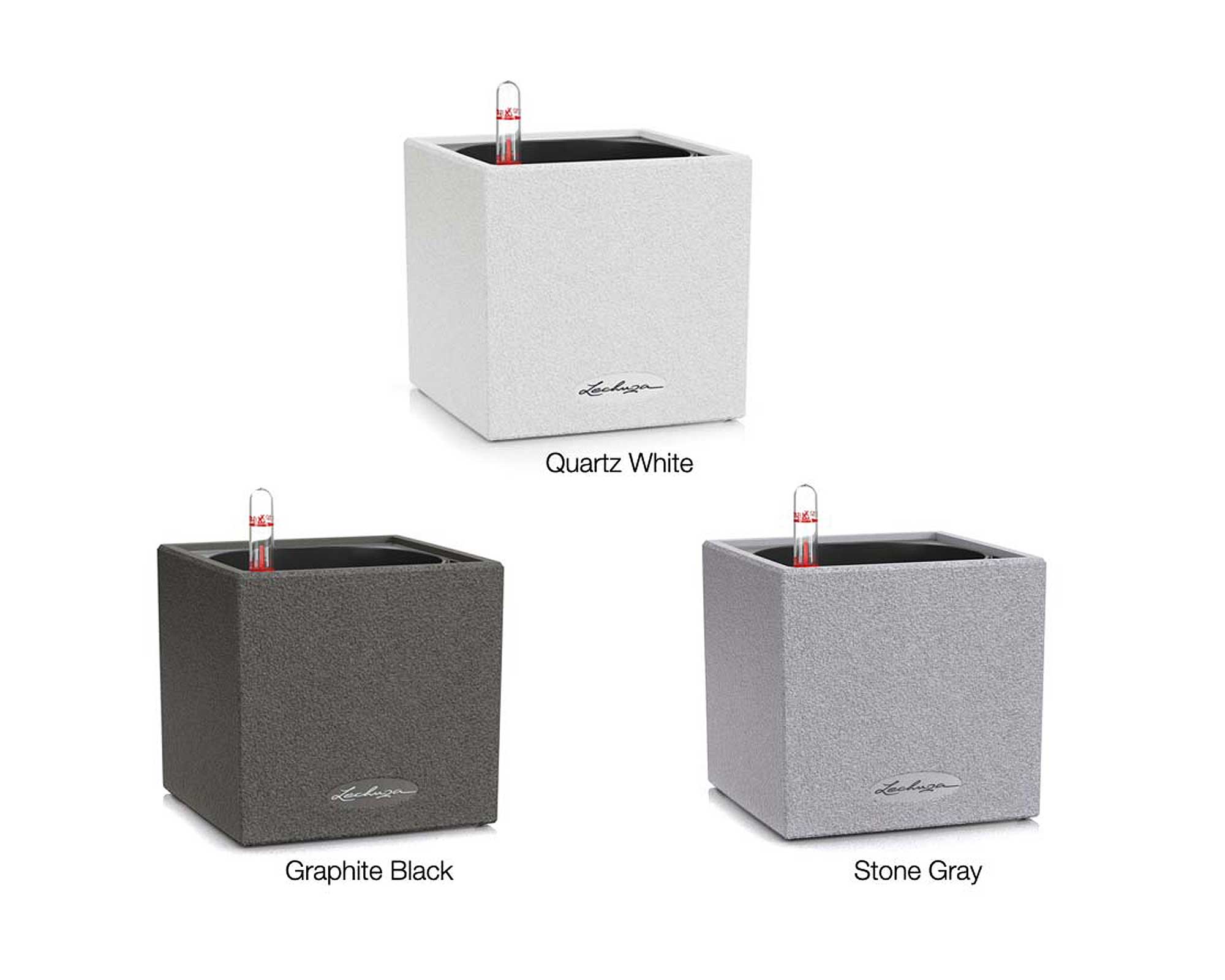 Canto Stone 14 Cube - Self-Watering Pot - Stone Gray, Graphite Black and White Quartz - Lechuza