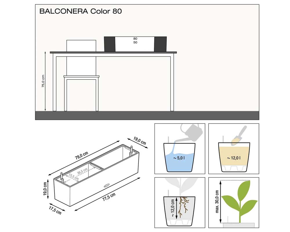 Diagram - Balconera Color 80 - Self-Watering Planter - Lechuza