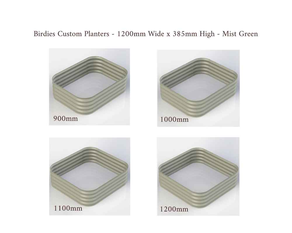 Birdies Custom Planters - 1200mm Wide x 385 High - Lengths: 900mm, 1000mm, 1100mm, 1200mm - Mist Green