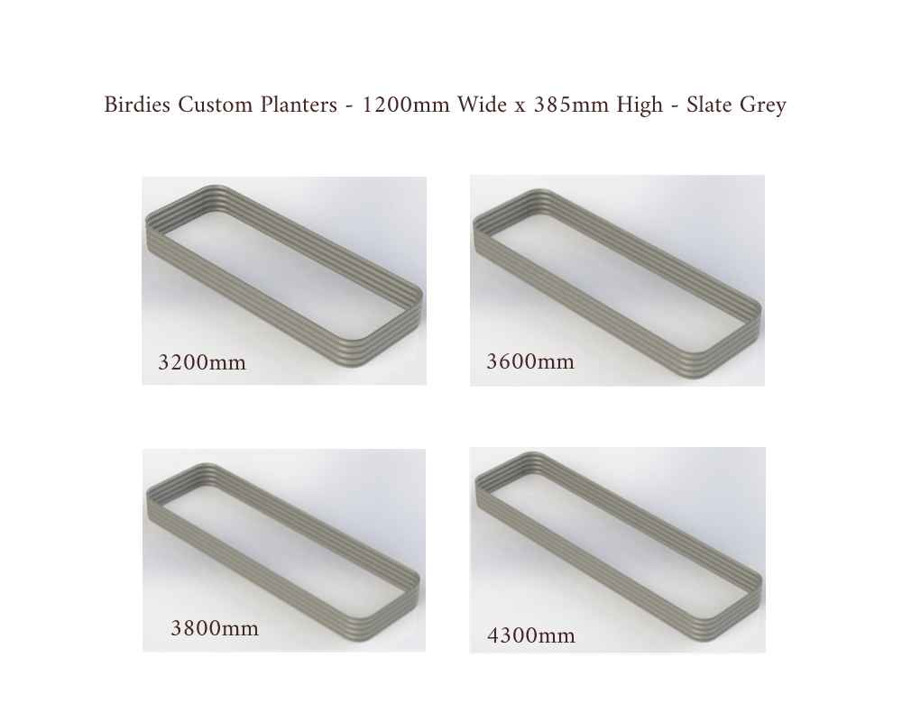 Birdies Custom Planters - 1200mm Wide x 385mm High - Lengths: 3200mm, 3600mm, 3800mm, 4300mm - Slate Grey