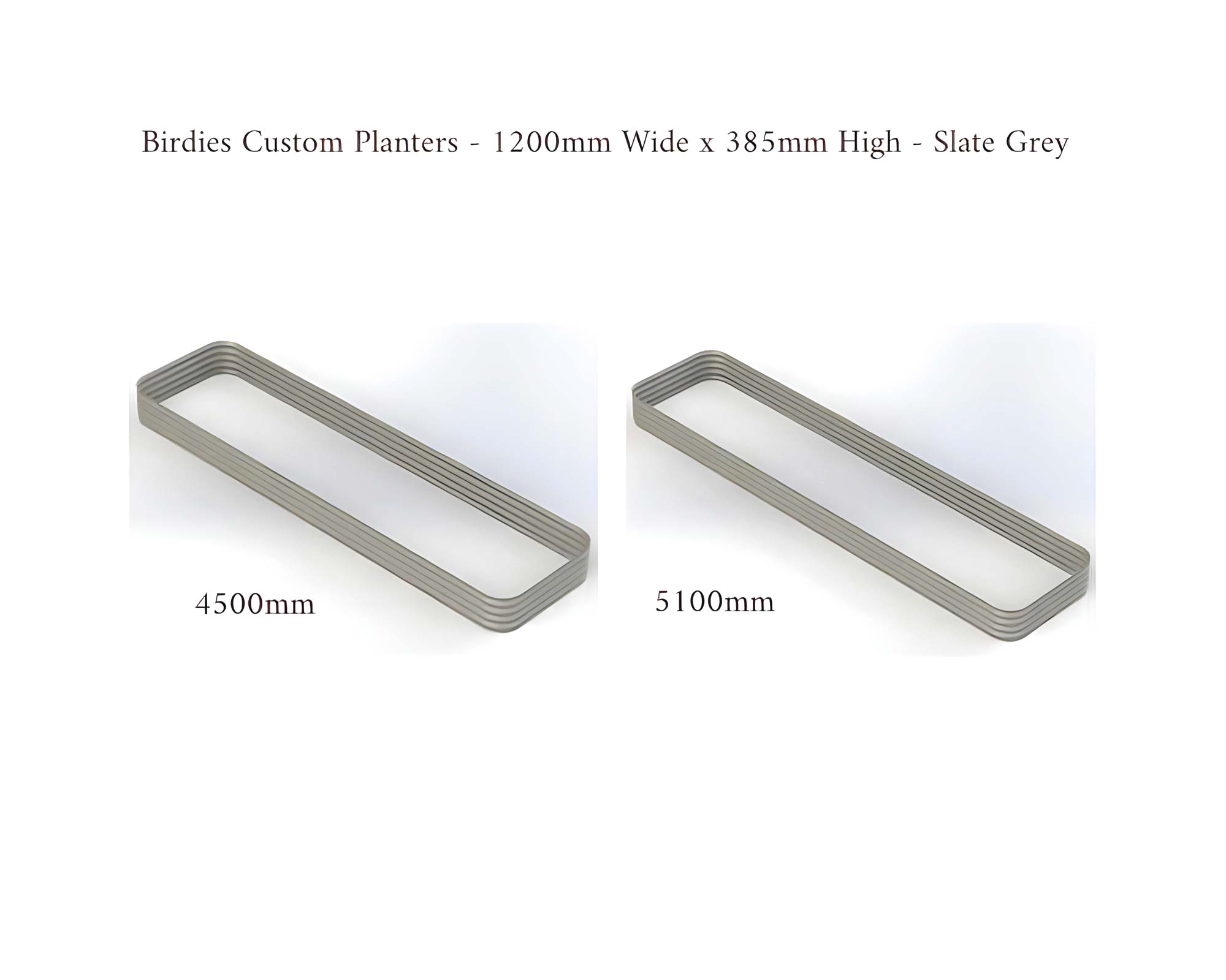 Birdies Custom Planters - 1200mm Wide x 385mm High - Lengths: 4500mm, 5100mm - Slate Grey