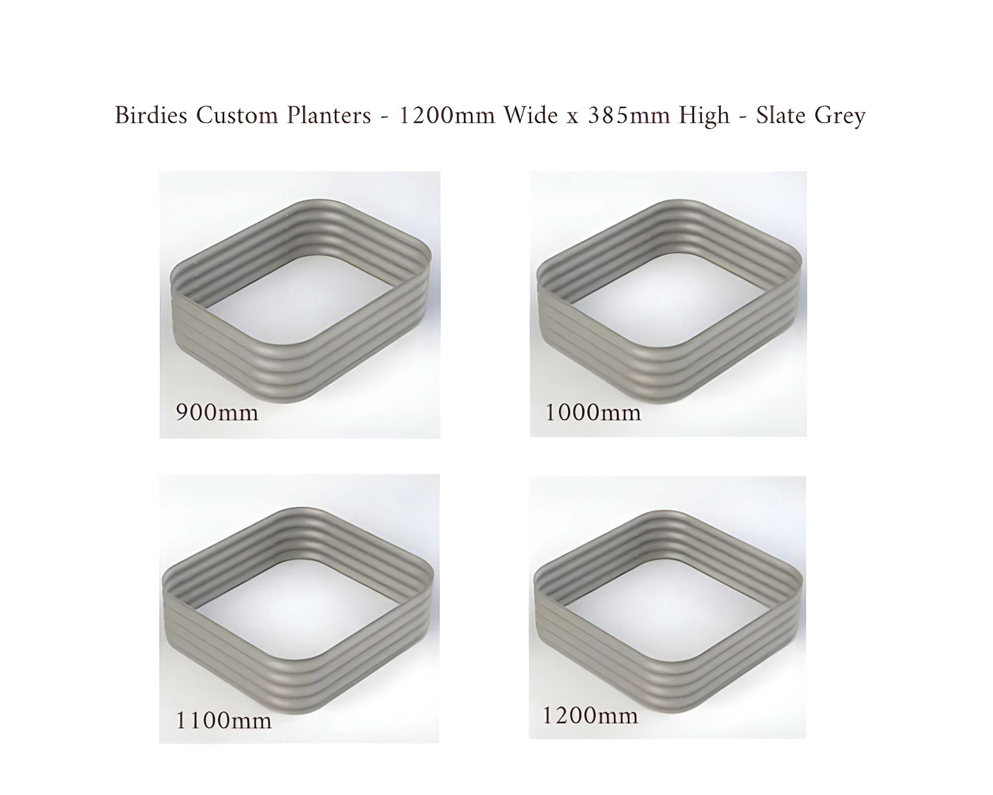 Birdies Custom Planters - 1200mm Wide x 385mm High - Lengths: 900mm, 1000mm, 1100mm, 1200mm - Slate Grey