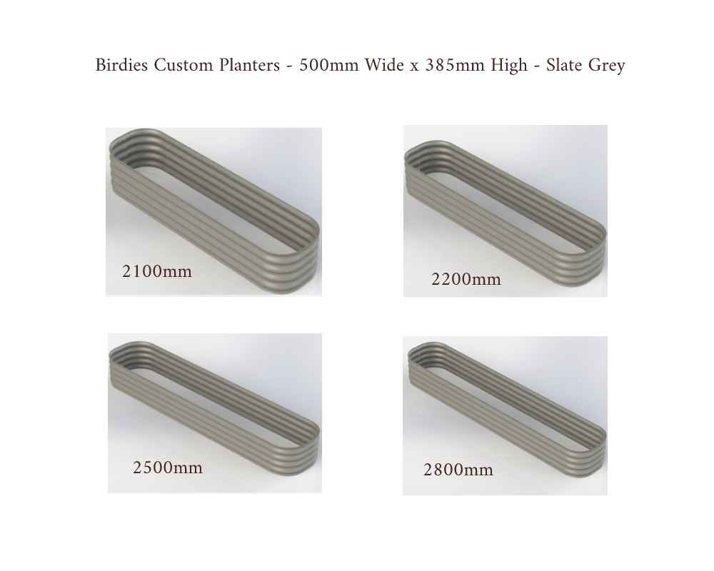 Birdies Custom Planters - 500mm Wide x 385mm High - Lengths: 2100mm, 2200mm, 2500mm, 2800mm - Slate Grey