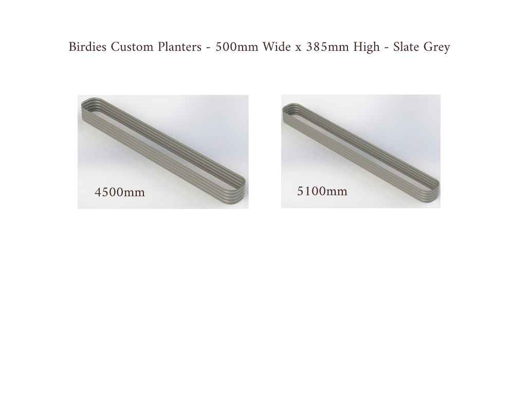 Birdies Custom Planters - 500mm Wide x 385mm High - Lengths: 4500mm and 5100mm - Slate Grey