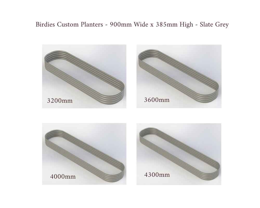 Birdies Custom Planters - 900mm Wide x 385mm High - Lengths: 3200mm, 3600mm, 4000mm, 4300mm - Slate Grey