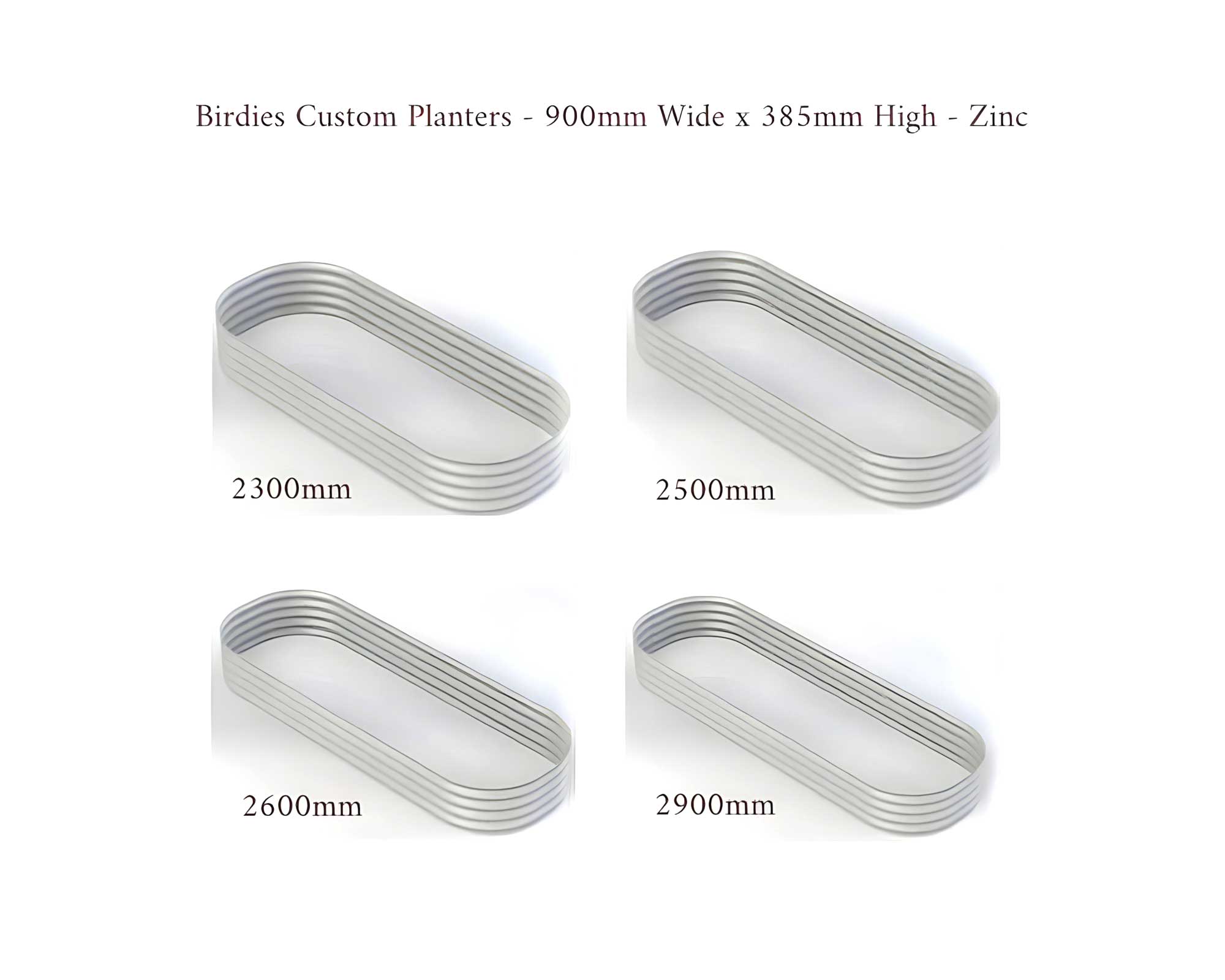 Birdies Custom Planters - 900mm Wide x 385mm High - Lengths: 2300mm, 2500mm, 2600mm, 2900mm - Slate Grey