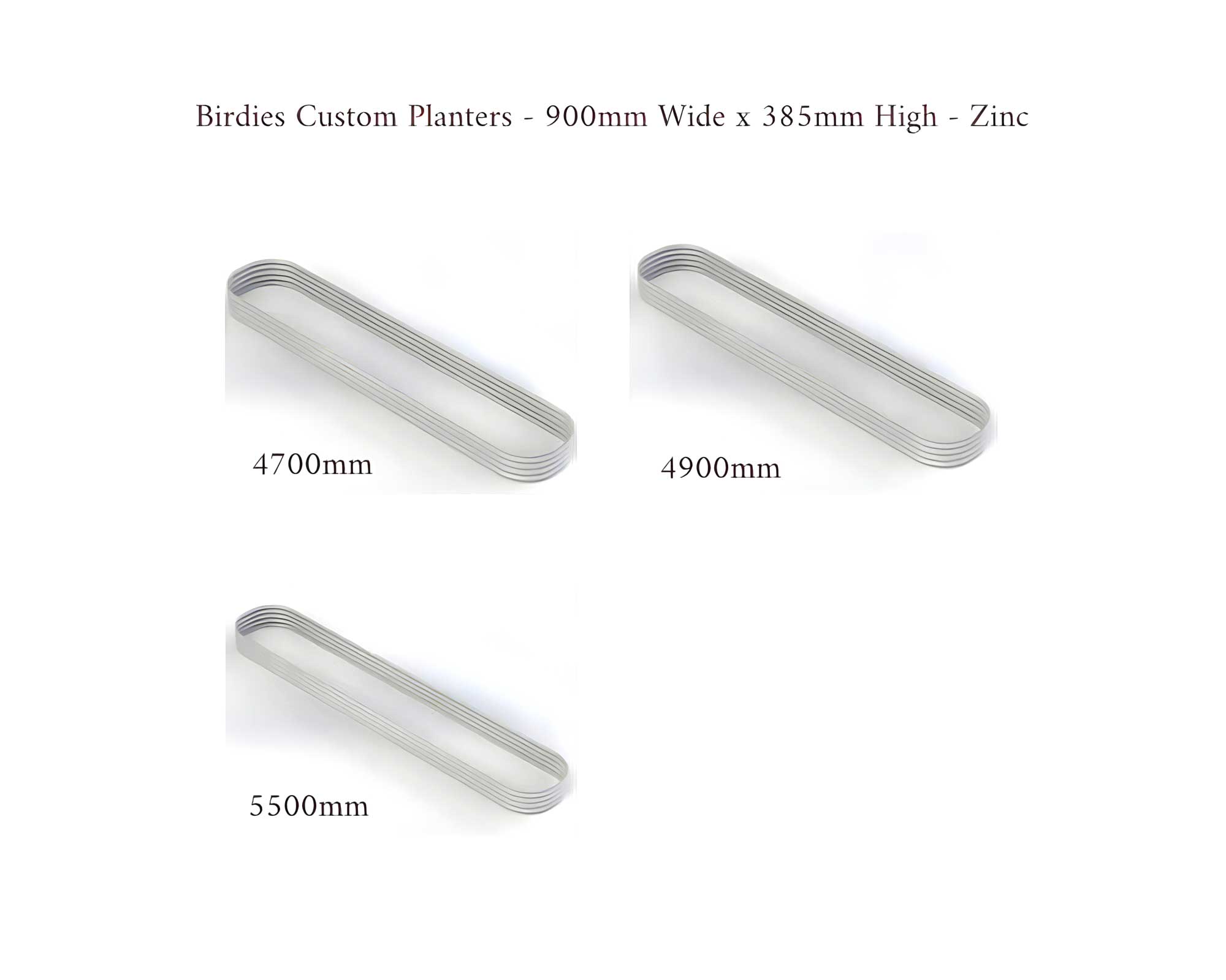 Birdies Custom Planters - 900mm Wide x 385mm High - Lengths: 4700mm, 4900mm, 5500mm - Slate Grey