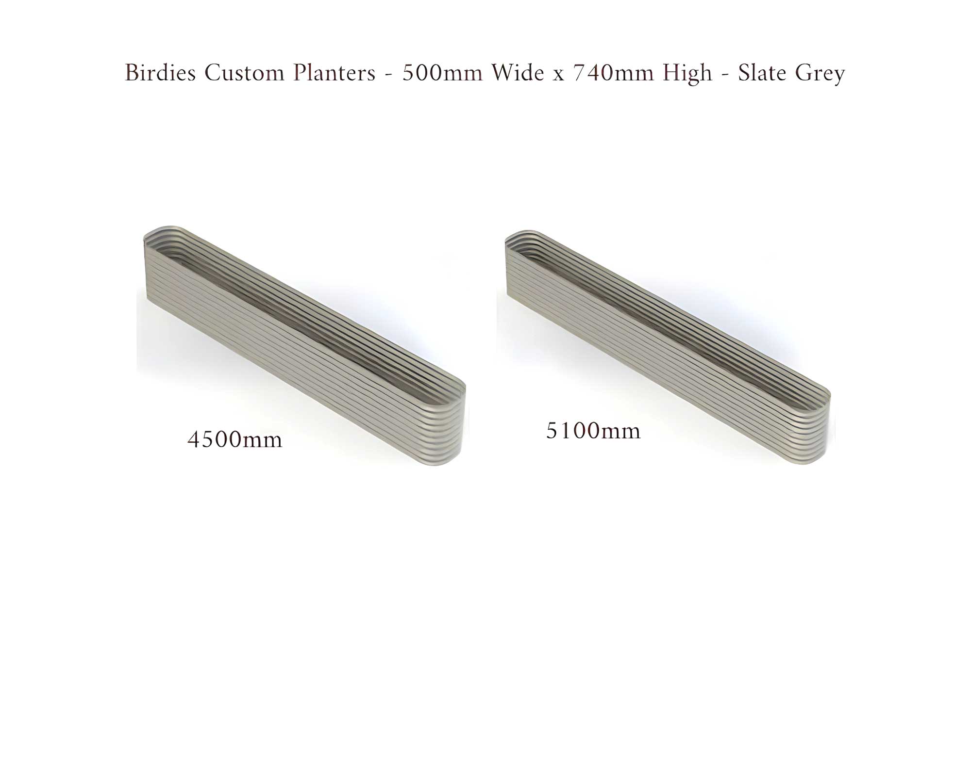 Birdies Custom Planters - 500mm Wide x 740mm High - Lengths: 4500mm, 5100mm - Slate Grey