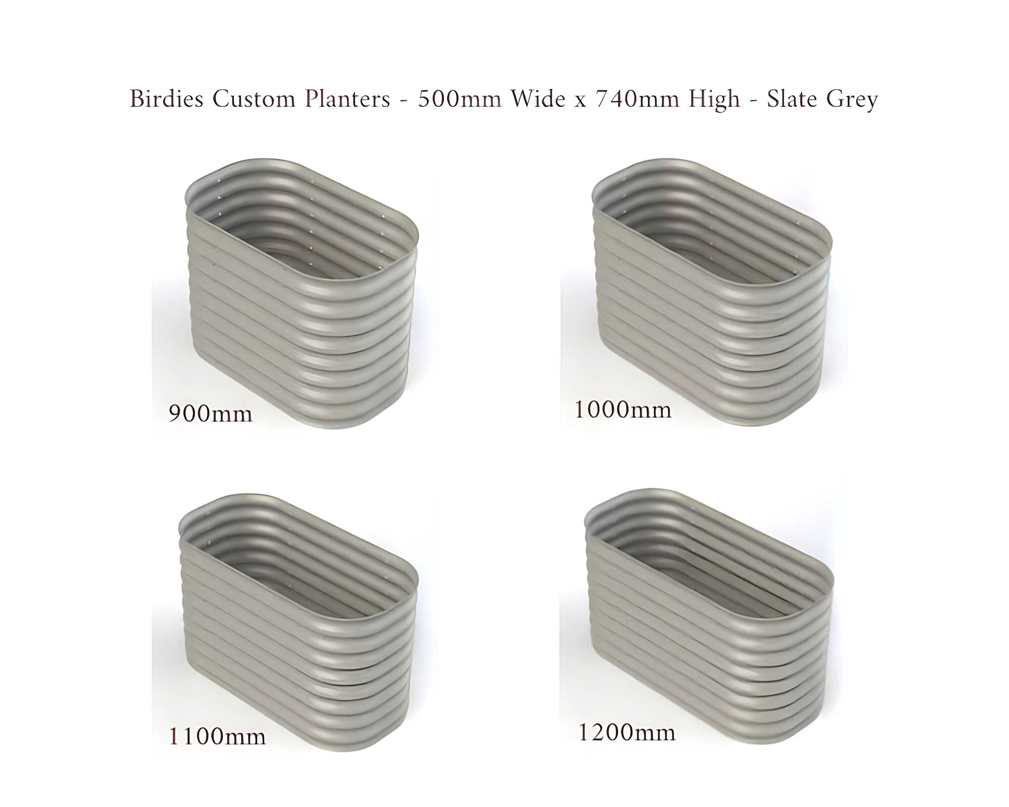 Birdies Custom Planters - 500mm Wide x 740mm High - Lengths: 900mm, 1000mm, 1100mm, 1200mm - Slate Grey