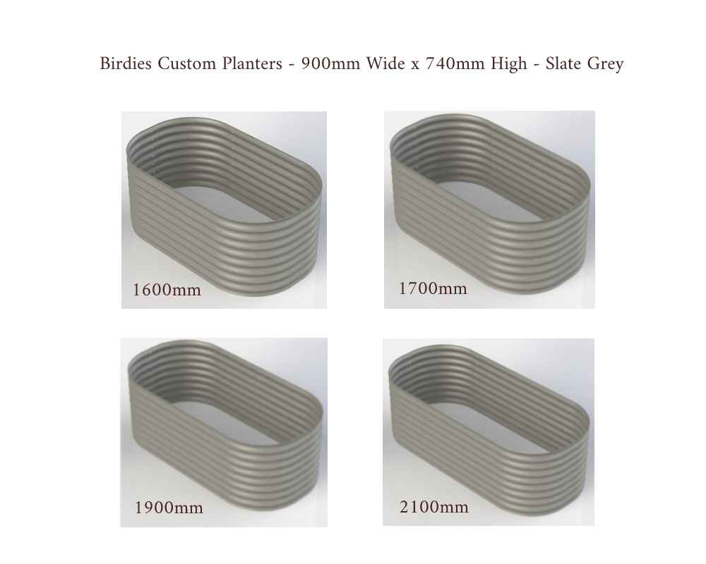 Birdies Custom Planters - 900mm Wide x 740mm High - Lengths: 1600mm, 1700mm, 1900mm, 2100mm - Slate Grey