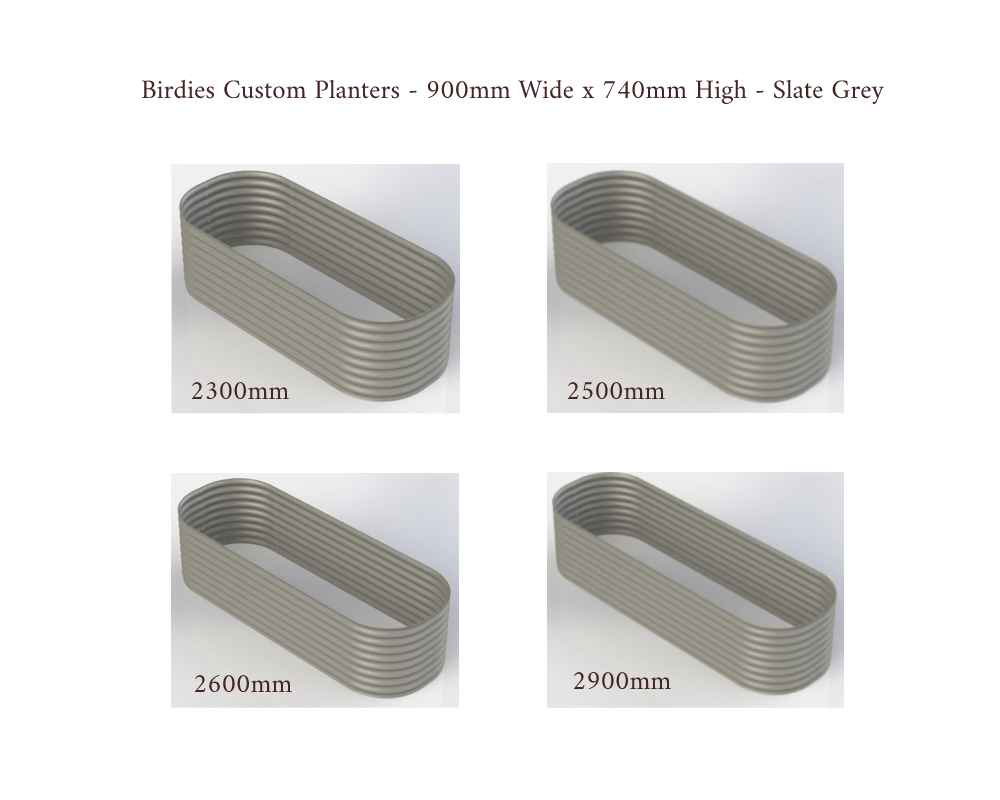 Birdies Custom Planters - 900mm Wide x 740mm High - Lengths: 2300mm, 2500mm, 2600mm, 2900mm - Slate Grey