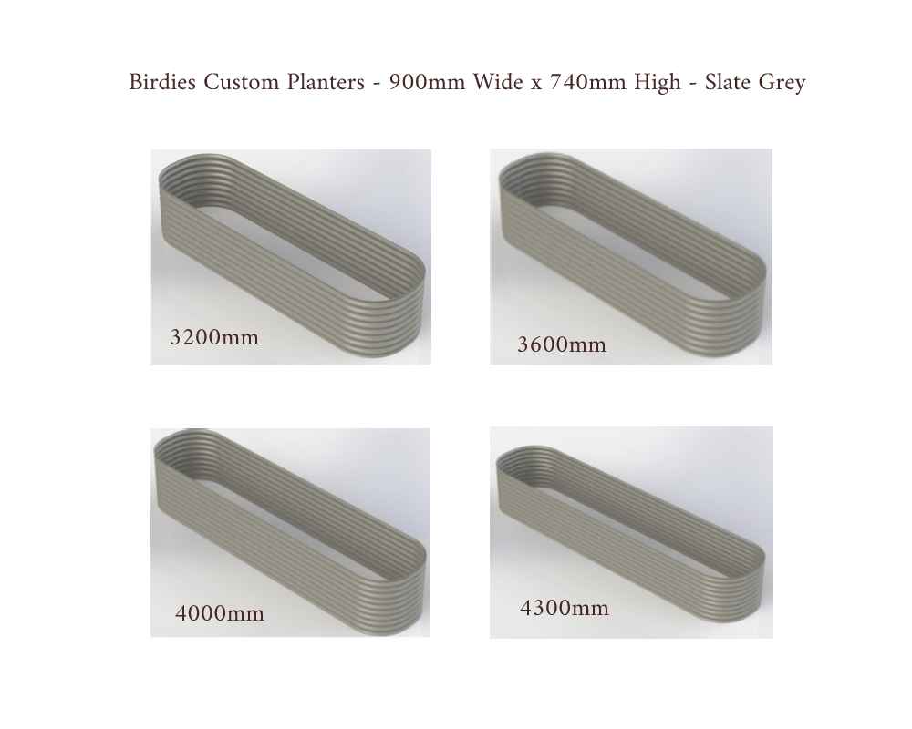 Birdies Custom Planters - 900mm Wide x 740mm High - Lengths: 3200mm, 3600mm, 4000mm, 4300mm - Slate Grey