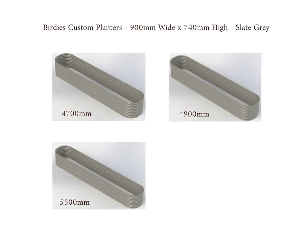 Birdies Custom Planters - 900mm Wide x 740mm High - Lengths: 4700mm, 4900mm, 5500mm - Slate Grey