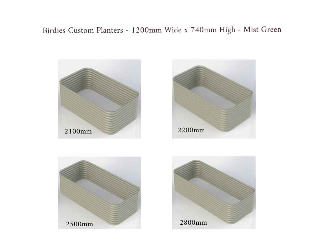 Birdies Custom Planters - 1200mm Wide x 740mm High - Lengths: 2100mm, 2200mm, 2500mm, 2800mm - Mist Green