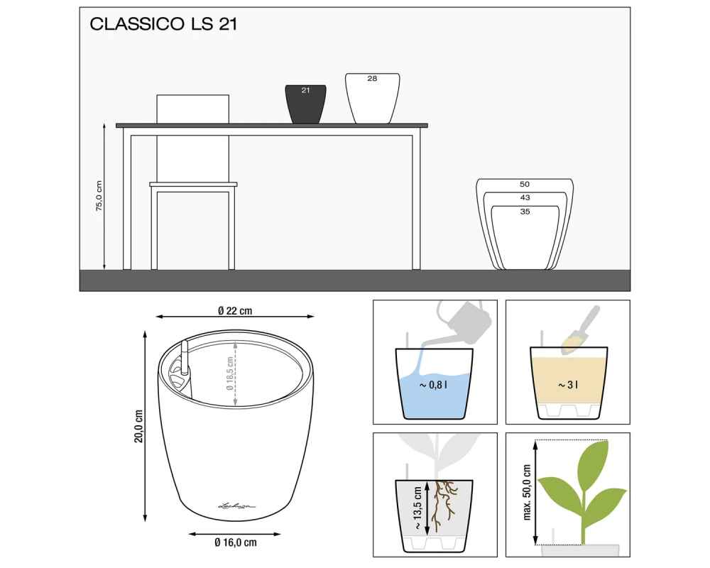 Classico LS 21 Premium Self-Watering Pot - Diagram - Lechuza